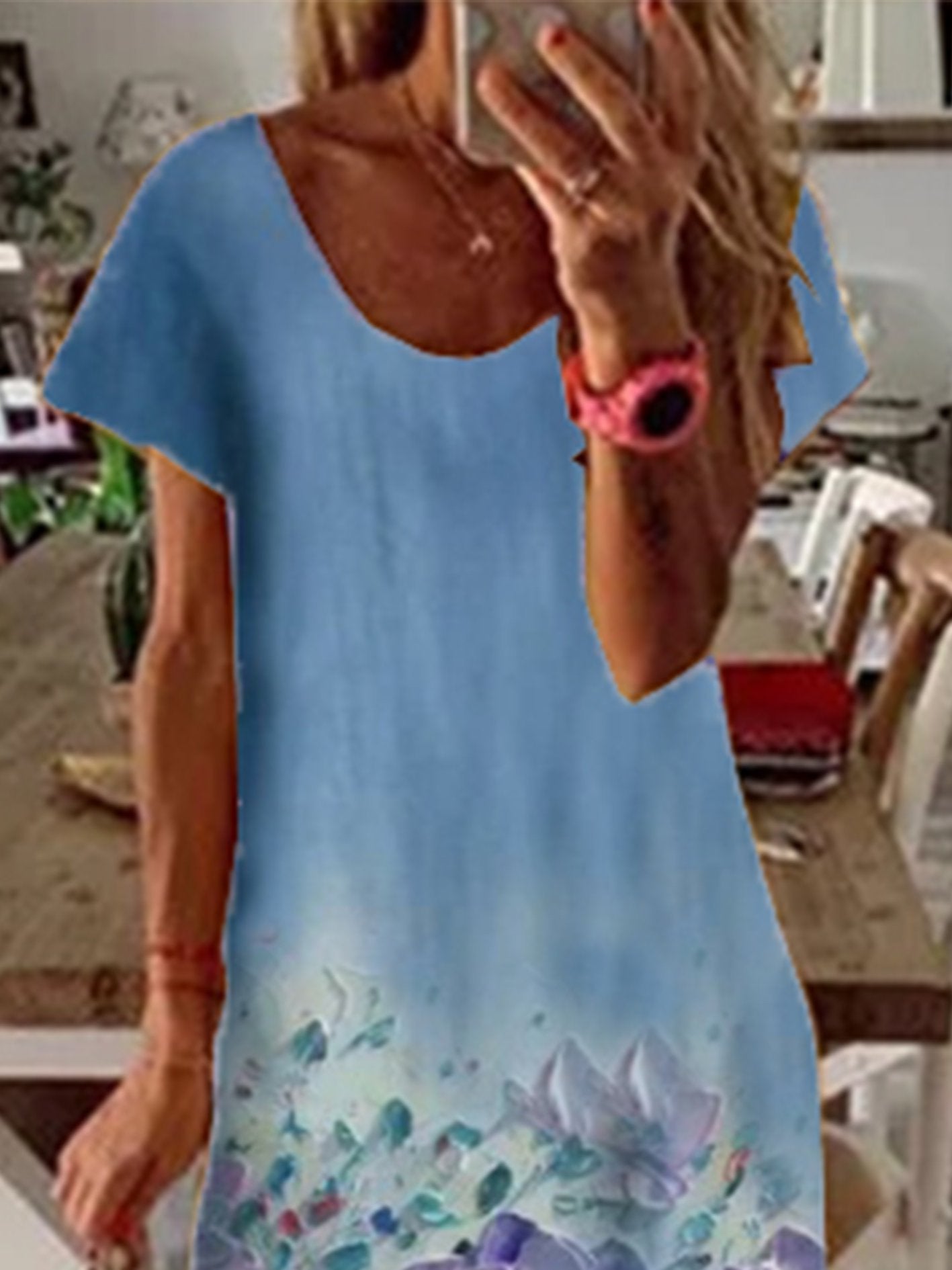 flowersverse New Women Plus Size Vintage Floral Boho Holiday Casual Shift Knitting Dress