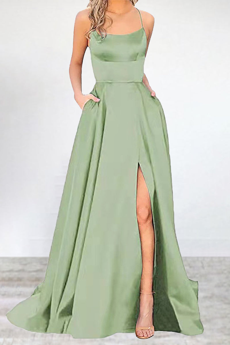 flowersverse Sexy Formal Solid High Opening U Neck Evening Dress Dresses