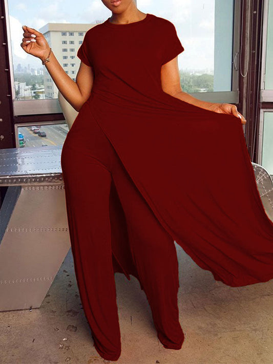 flowersverse Plus Size Two Piece Short Sleeves Top Long Pants Outfits