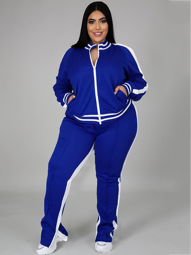 flowersverse Plus Size Cold Shoulder Jacket+Pants Sets