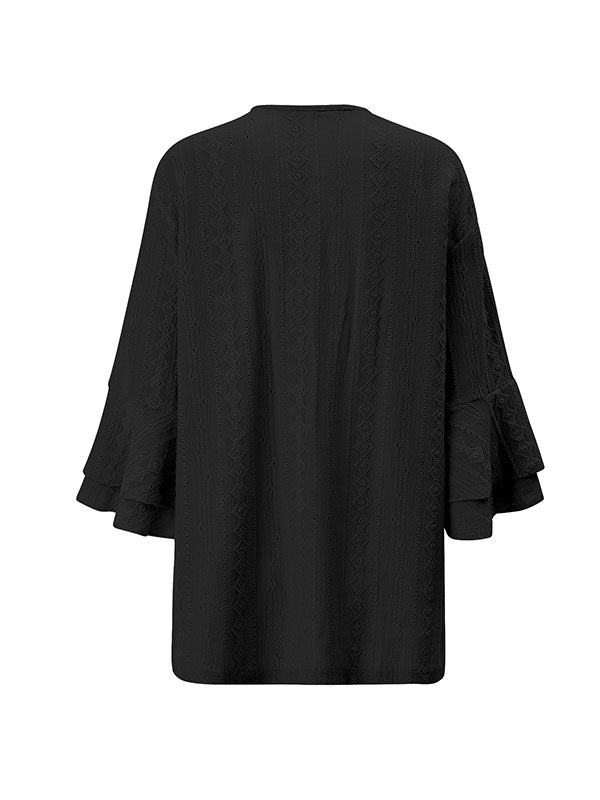 flowersverse Solid Color Flared Sleeves Long Sleeves Collarless Outerwear