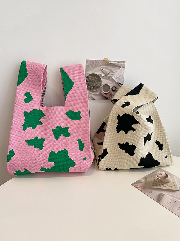 flowersverse Urban Knitting Cow Pattern Bags Accessories Handbags