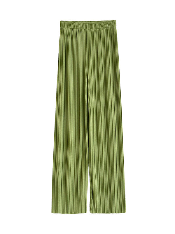 flowersverse Pleated Solid Color Wide Leg Pants Bottoms