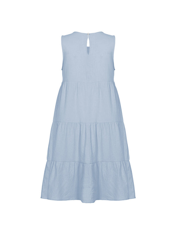 flowersverse Casual Loose Sleeveless Split-Joint Solid Color Round-Neck Vest Top
