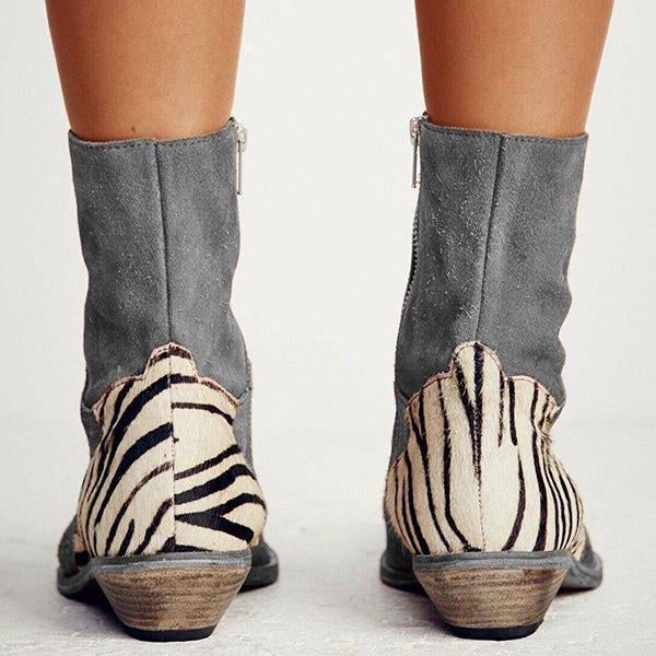 flowersverse Casual Pointed Toe Zebra-Striped Boots