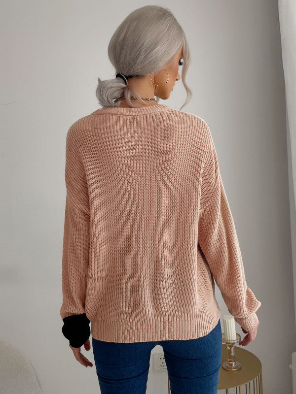 flowersverse Casual Loose Patchwork Sweater Top