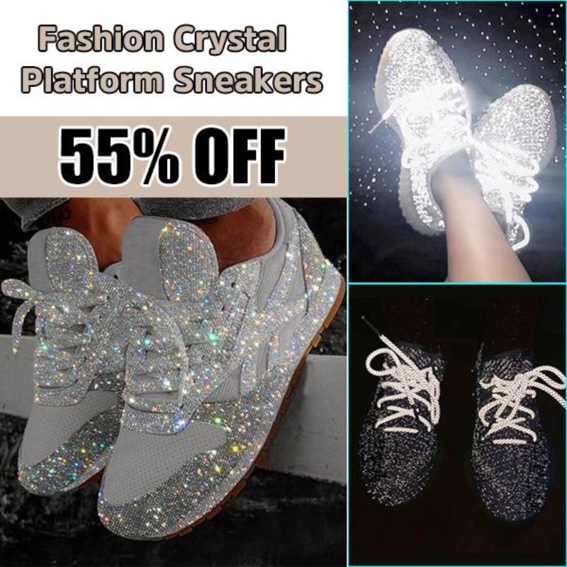 flowersverse Women Muffin Rhinestone New Crystal Platform Sneakers