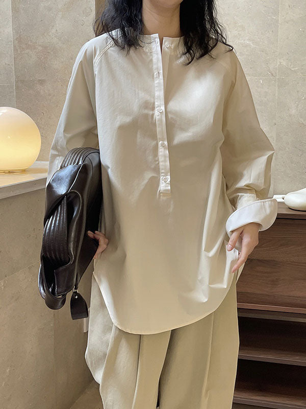 flowersverse Urban Long Sleeves Loose Contrast Color Round-Neck Blouses&Shirts Tops