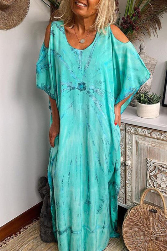 flowersverse Casual Tie Dye Patchwork O Neck Short Sleeve Dress Dresses