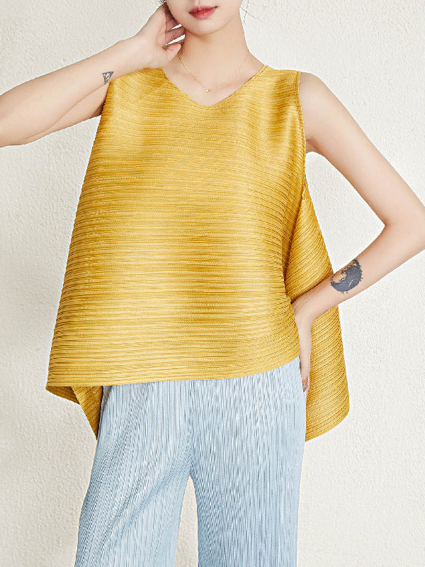 flowersverse Cropped Sleeveless Pleated Round-Neck Vest Top