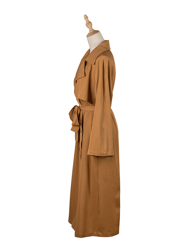 flowersverse Casual Lace-Up Solid Lapel Collar Coat