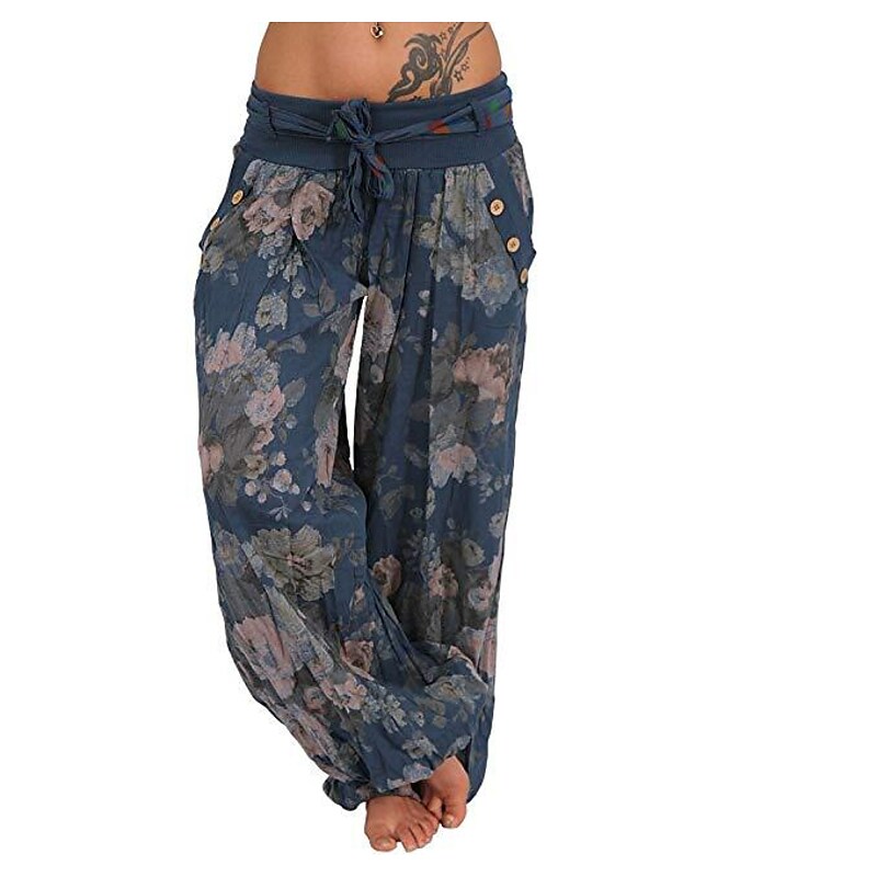 flowersverse Women's Harem Pants Breathable Quick Dry Moisture Wicking Yoga Fitness Gym Workout Pants Bloomers Bottoms Boho White Black Yellow Plus Size Sports Activewear Elastic Loose