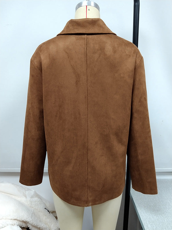 flowersverse Loose Buckle Solid Lapel Collar Jackets&Coat