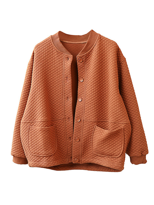 flowersverse Artistic Retro Loose Long Sleeves Buttoned Solid Color Stand Collar Outerwear