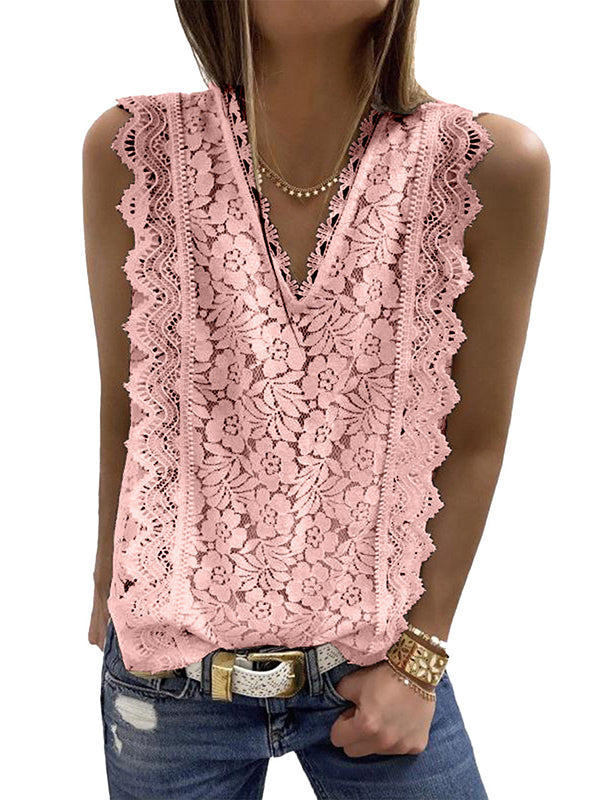 flowersverse Original Lace Embroidered Solid Color Falbala Vest Top