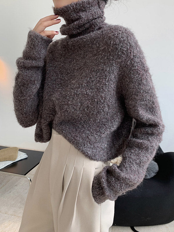 flowersverse Stylish Solid High-Neck Wool-Blend Sweater
