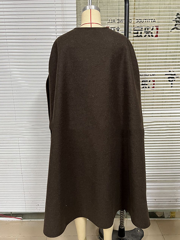flowersverse Simple Sleeveless Solid Color Round-Neck Cape Outerwear