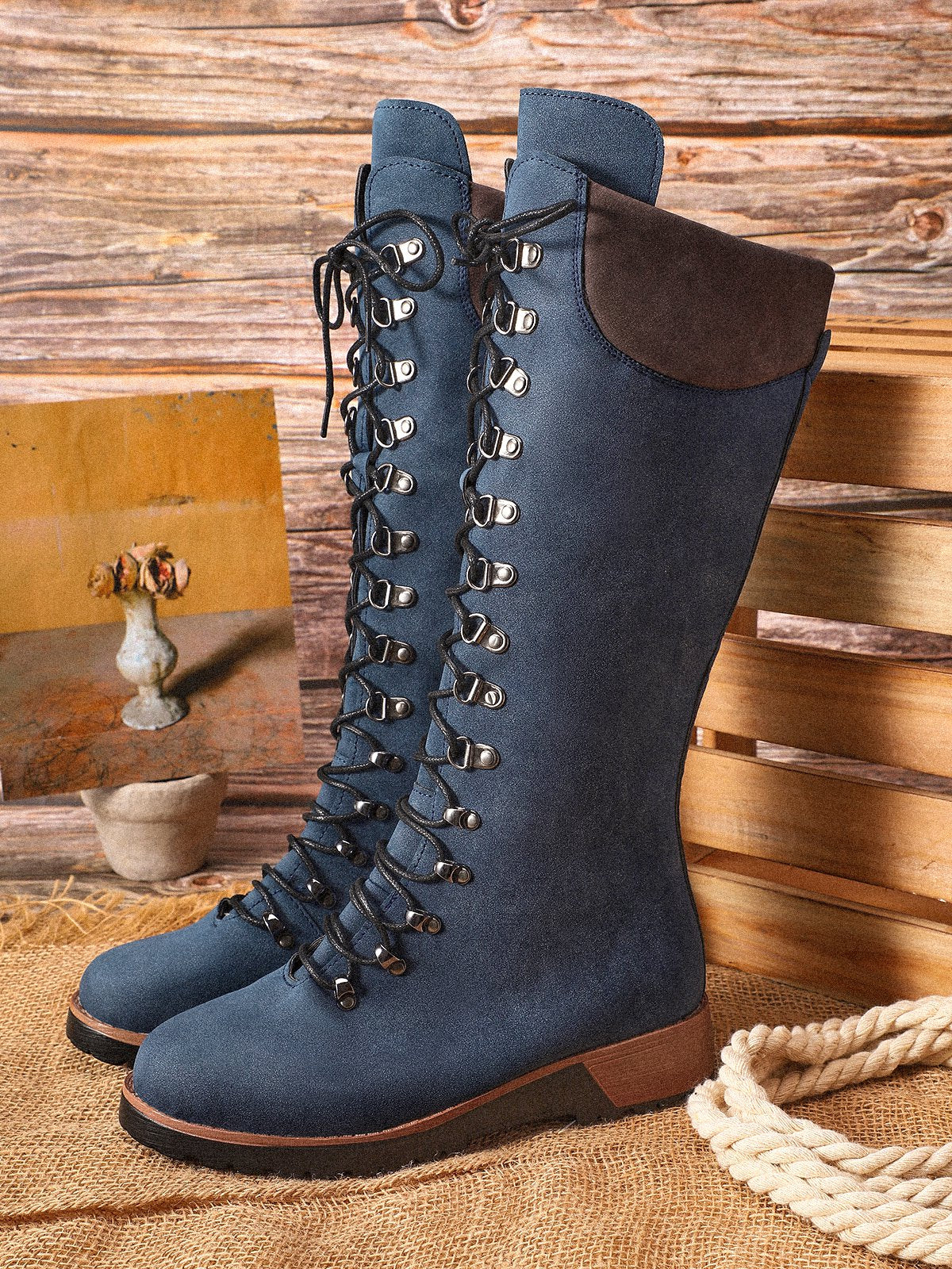 flowersverse Retro Suede Zipper Martin Combat Boots