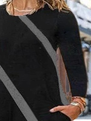 flowersverse Plus Size Jersey Glitter Plain Casual Dress