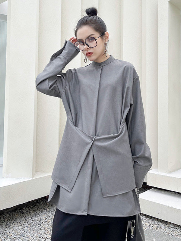 flowersverse Light Maturity Irregular Stand Collar Long Sleeve Shirt