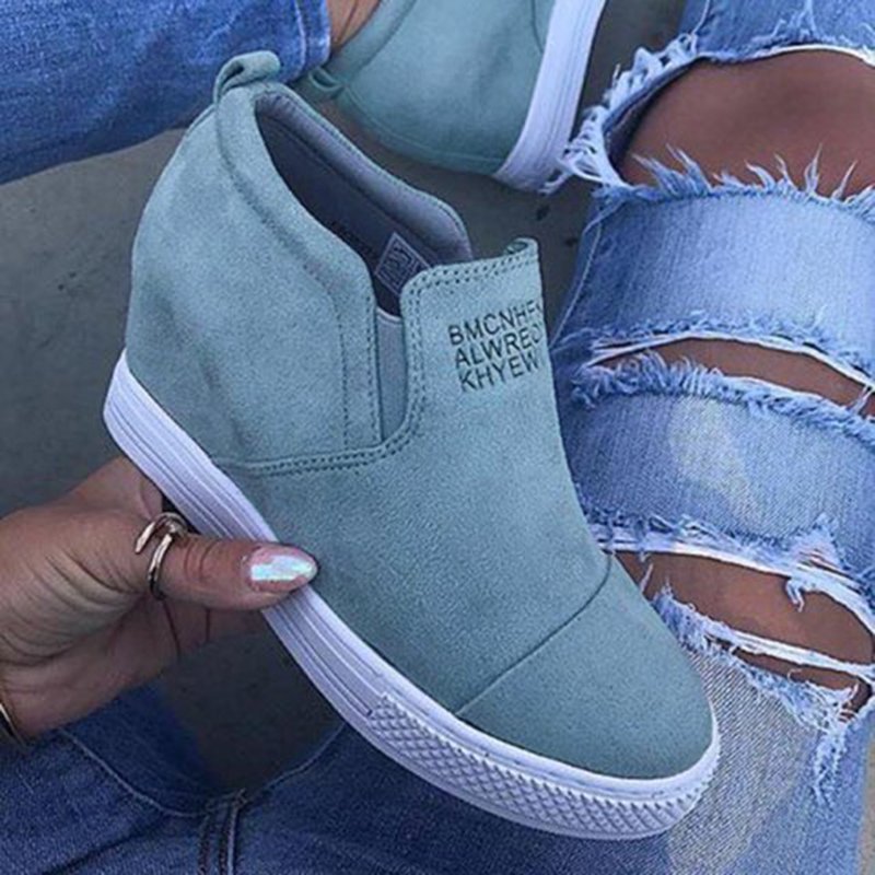 flowersverse Women Faux Suede Wedge heel Sneakers Slip on Breathable Shoes