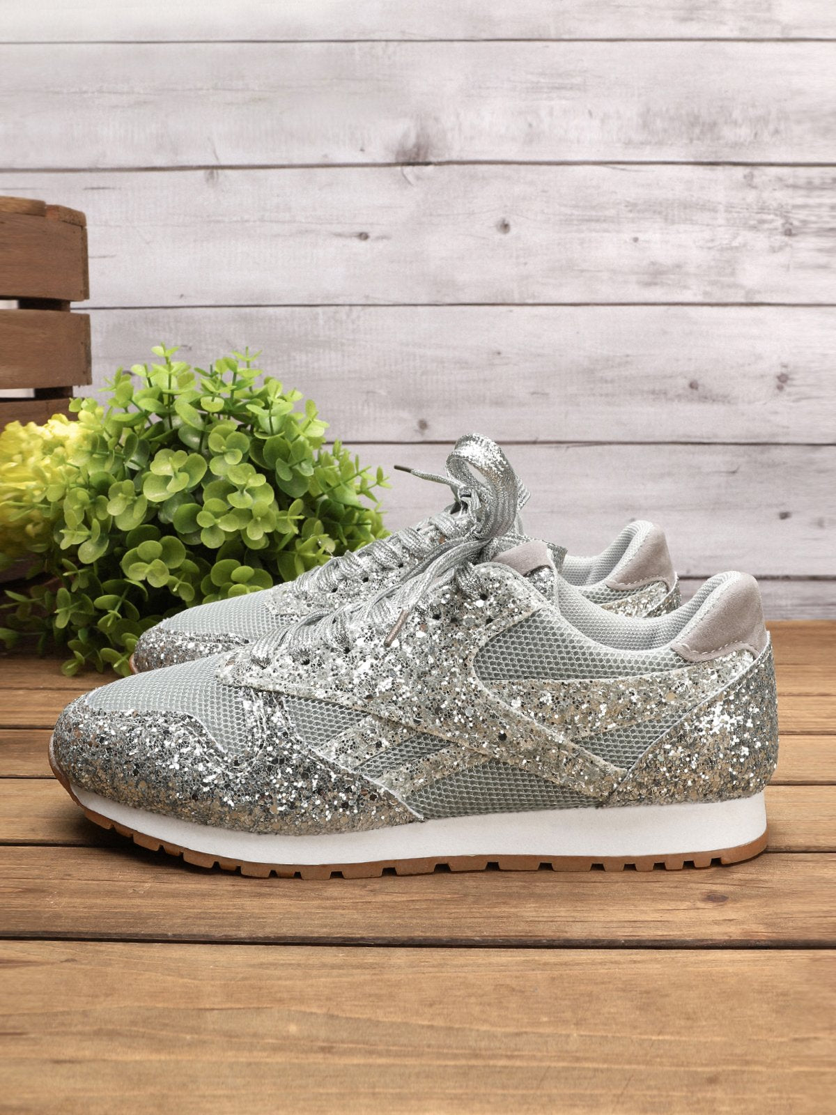 flowersverse Women Muffin Rhinestone New Crystal Platform Sneakers