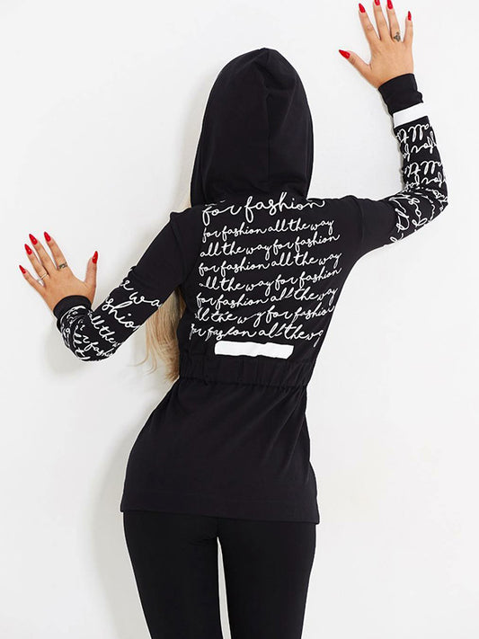 flowersverse Stylish Hooded Letter Zipper Jacket&Leggings Sports Suits