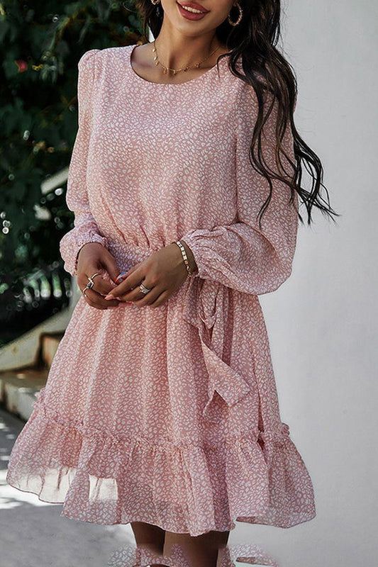 flowersverse Lace-Up Floral Printed Ruffle Dress