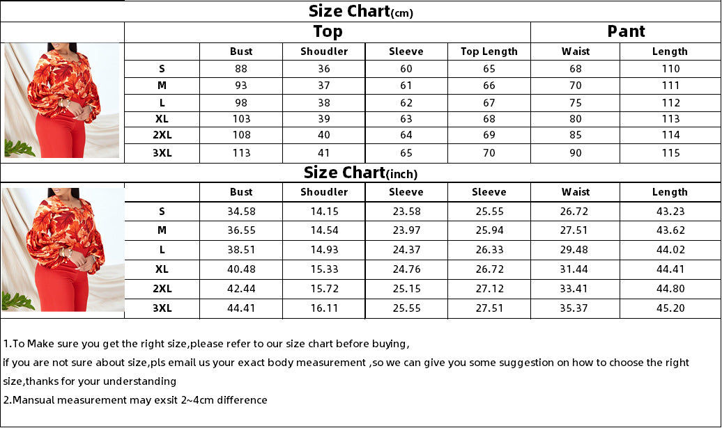 flowersverse Plus Size Women's Fashion Print Lace-Up Top Wide Leg Pants Two-Piece Set
