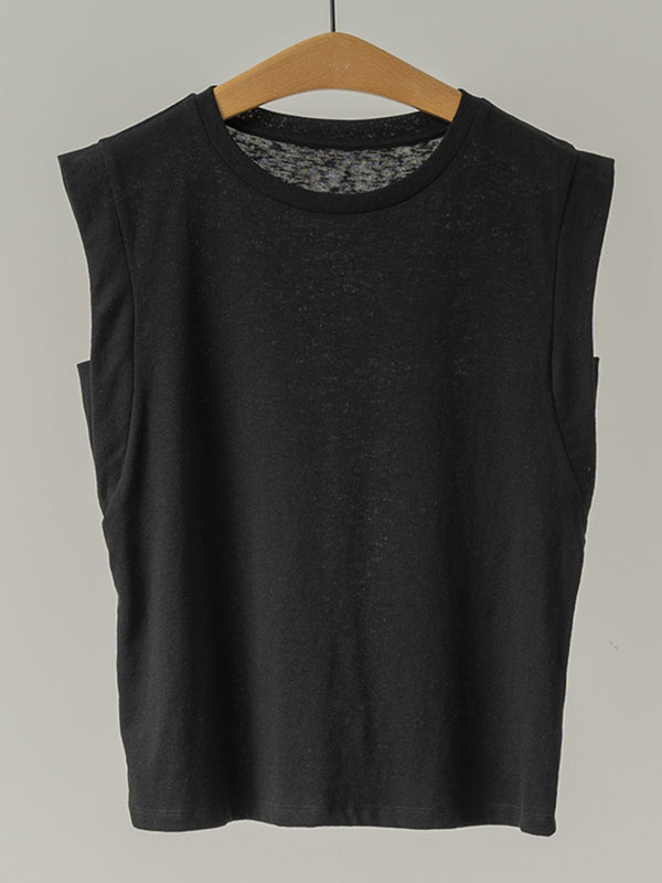 flowersverse See-Through Solid Color Loose Sleeveless Round-Neck Vest Top