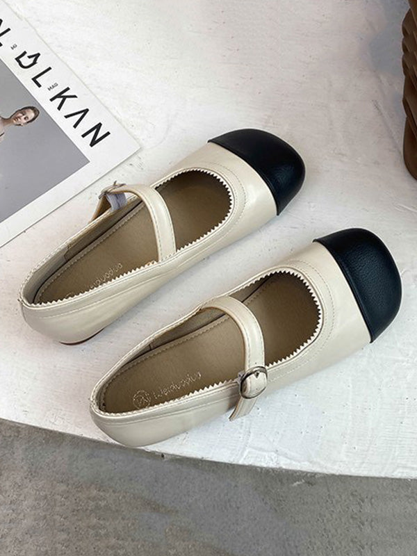 flowersverse Leisure Fashion Contrast Color Split-Joint Flat Heel Loafer Shoes