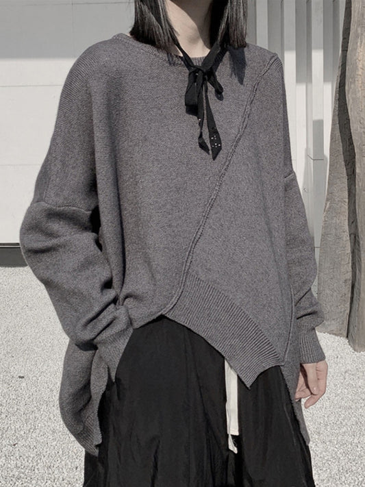 flowersverse Original Loose Batwing Sleeves Solid Color Round-Neck Sweater Tops