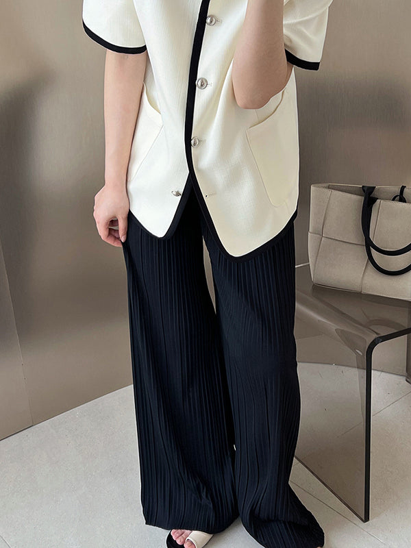 flowersverse Pleated Solid Color Wide Leg Pants Bottoms