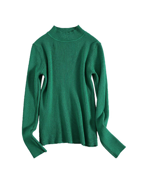 flowersverse Solid Color Long Sleeves Skinny Mock Neck Sweater Tops Pullovers Knitwear