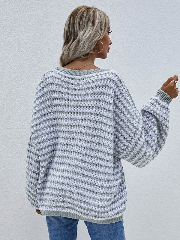 flowersverse Original Loose Striped 8 Colors V-Neck Long Sleeves Sweater Top