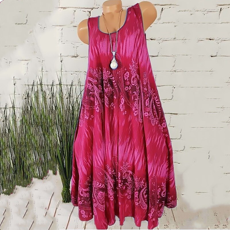 flowersverse Women's Plus Size Curve Shift Dress Floral Round Neck Print Sleeveless Spring Summer Casual Short Mini Dress Causal Daily Dress