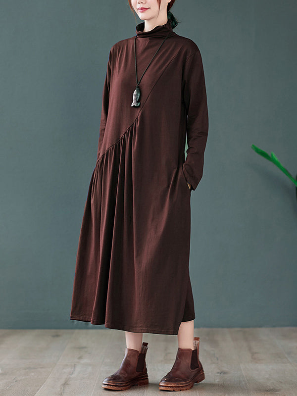 flowersverse Original Solid High-Neck Knitting Dress