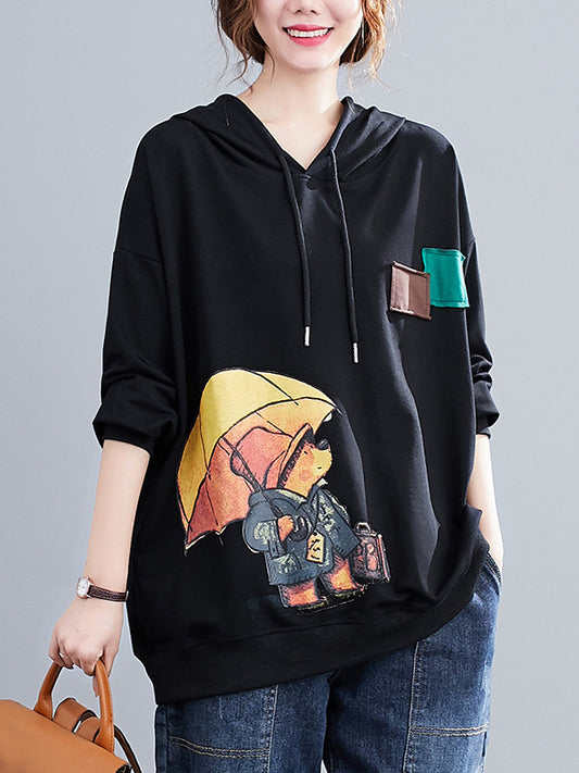 flowersverse Original Cartoon Printed Drawstring Hoodies