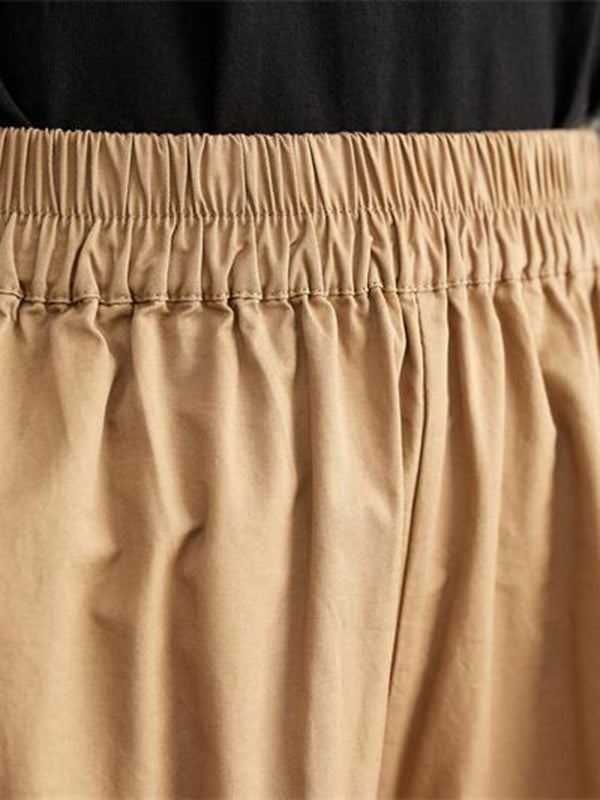 flowersverse Solid Color Split-Joint Ninth Pants Wide Leg Casual Pants Bottoms