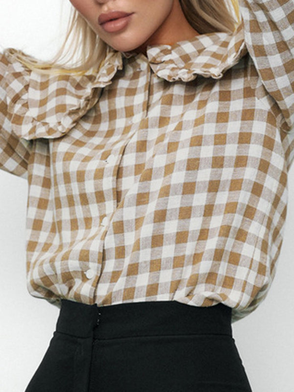 flowersverse Plaid Long Sleeves Loose Peter Pan Collar Blouses&Shirts Tops