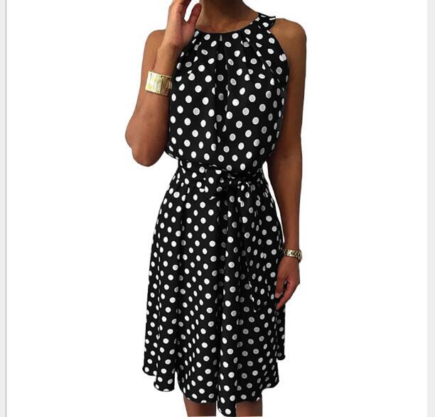 flowersverse European And American Polka Dot Sleeveless Strapless Round Neck Loose Casual Dress