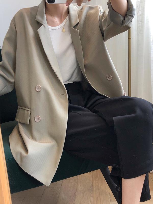 flowersverse Loose Solid Color Casual Blazer Outwear