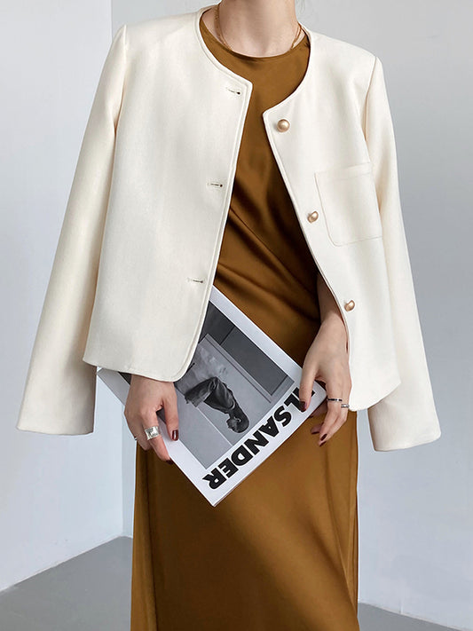 flowersverse Original Creation Long Sleeves Loose Buttoned Solid Color Round-Neck Outerwear