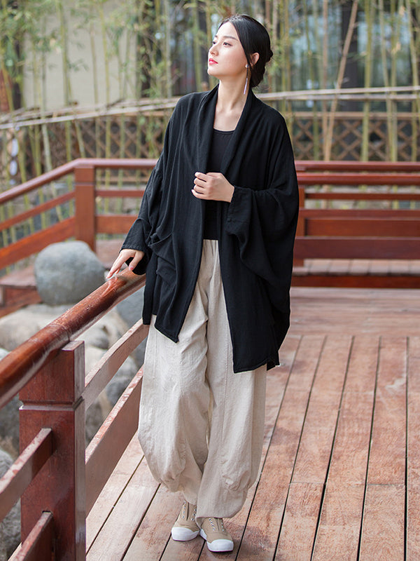 flowersverse Casual Loose Batwing Sleeves Solid Color Outerwear