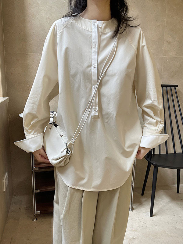 flowersverse Urban Long Sleeves Loose Contrast Color Round-Neck Blouses&Shirts Tops