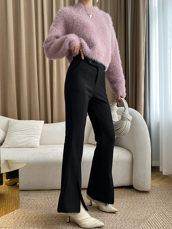 flowersverse Simple Loose Long Sleeves Solid Color Round-Neck Sweater Tops