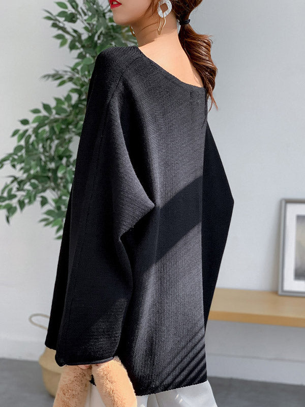 flowersverse Simple Solid Color Round-Neck Sweater