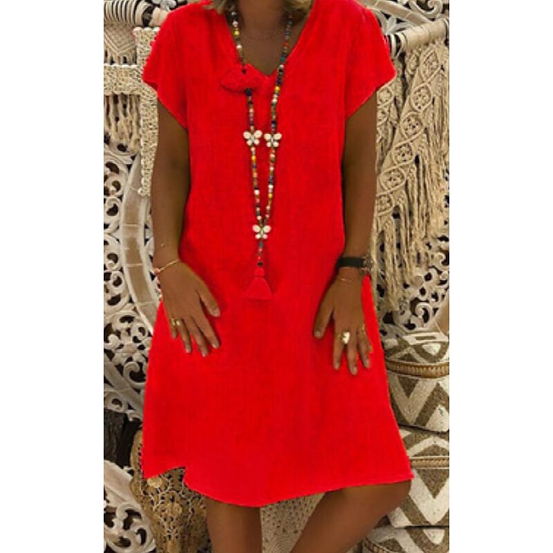flowersverse Women's Casual Dress T Shirt Dress Tee Dress Shift Dress Midi Dress Black Yellow Pink Short Sleeve Pure Color Patchwork Spring Summer V Neck Basic Daily Vacation Summer Dress Loose Fit S M L XL