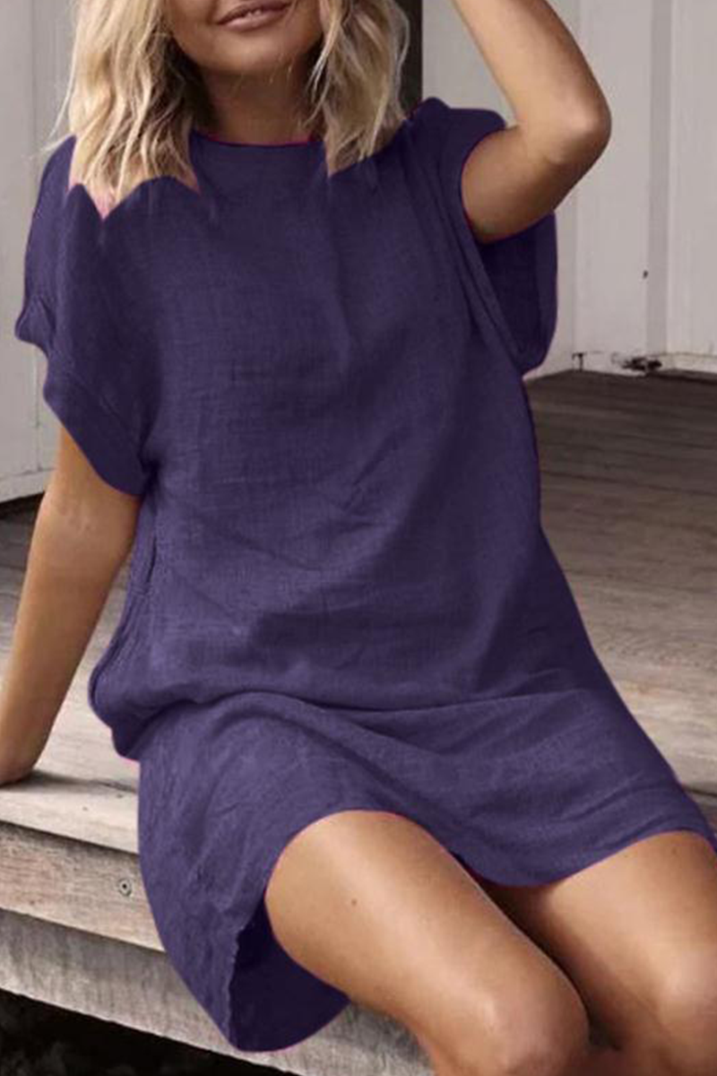 flowersverse Casual Solid Basic O Neck Short Dresses(9 Colors)