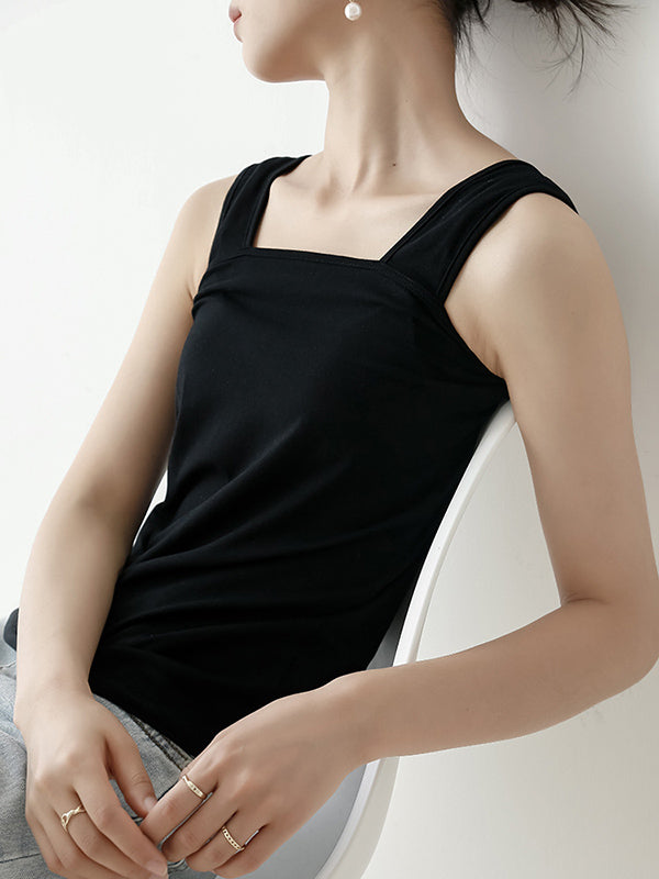 flowersverse Casual Simple 6 Colors Square-Neck Sleeveless Vest
